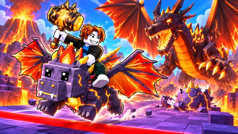 A player rides a lava pet away from a fire dragon boss