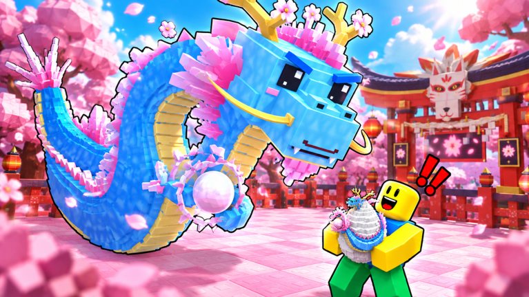 A player carries an egg past the dragon in the Sakura Zone
